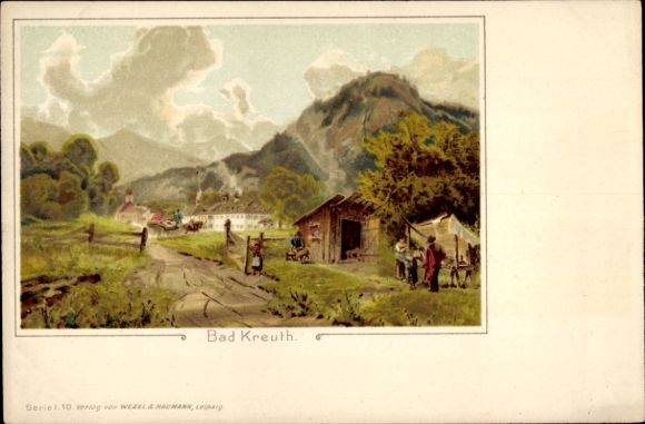litho Kreuth in Tegernsee Opper-Beieren, landelijke idylle, bergen, verkoopstand