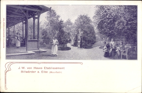 Ak Hamburg Bergedorf Billwerder Billwärder Moorfleth Moorfleet, Etablissement JW v. Have, tuin