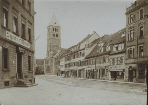 Original photo Schweinfurt, Steinweg and Catholic Church, around 1900
