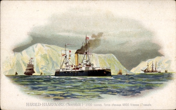 Litho Norwegisches Kriegsschiff, Harald Haarfagre