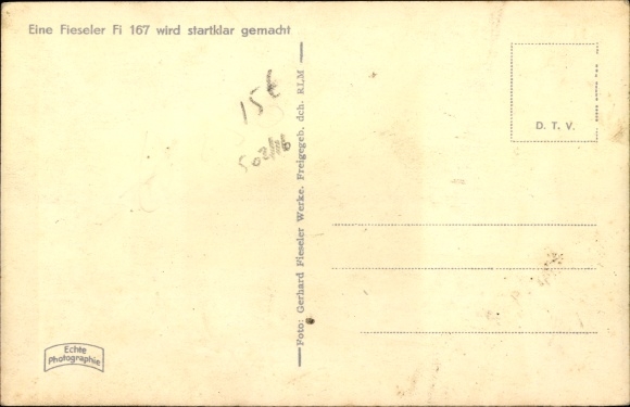 Postcard German Air Force, Fieseler Fi 167 fighter plane is made ready for take off