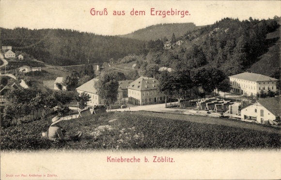 Postcard Zöblitz Marienberg in the Ore Mountains, landscape photograph, Kniebreche near Zöblitz