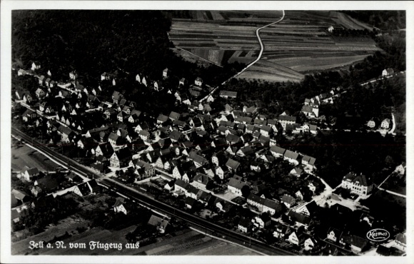 Postcard Zell Esslingen am Neckar, aerial photograph, Restaurant Weinstube zum Ochsen