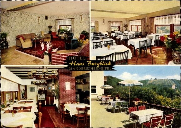 Ak Manderscheid in der Eifel, Hotel Haus Burgblick, Innenansichten, Terrasse