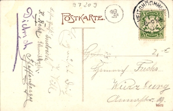 Postcard Veitshöchheim in Lower Franconia, courtyard garden, partial view, snail shell, steps
