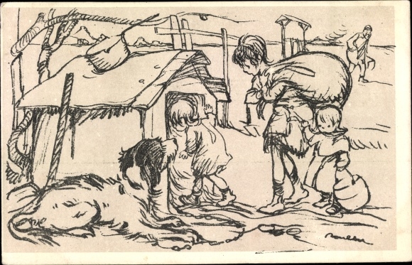 Artist PC Poulbot, Francisque, Children move into a kennel
