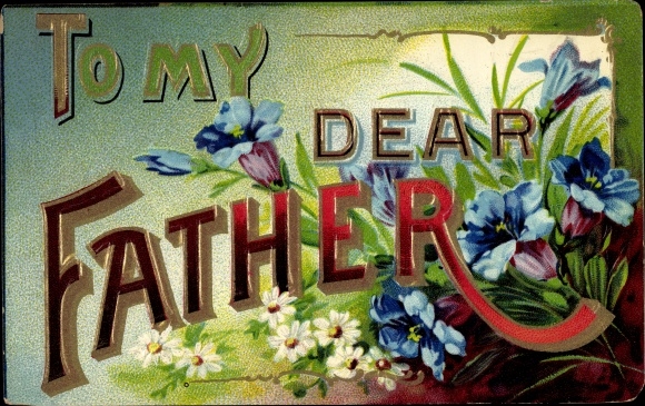Letters Postcard To my dear Father, blue gentian