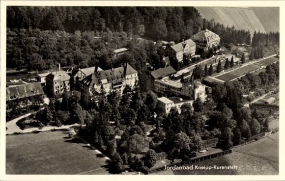 Postcard Jordanbad Biberach an der Riß Upper Swabia Württemberg, Kneipp spa, aerial photograph