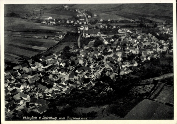 Postcard Estenfeld in Lower Franconia, aerial photograph, Estenfeld, houses, church