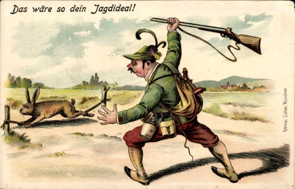Chromo-Litho That would be your hunting ideal, tied up hare, hunter