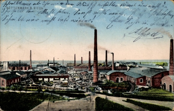 Ak Riesa an der Elbe Sachsen, Hüttenwerk B.  Industrieanlagen, Schornsteine, Fabrikgebäude