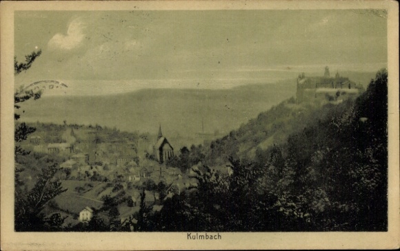 Postcard Kulmbach in Upper Franconia, city view, castles, hilly landscape