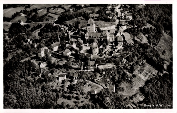 Postcard Burg an der Wupper Solingen, aerial photograph