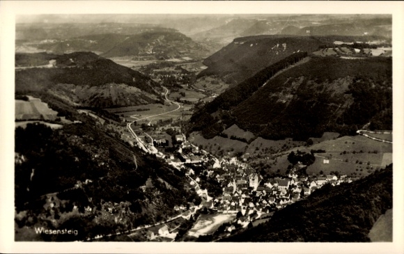 Postcard Wiesensteig in Württemberg, aerial photograph