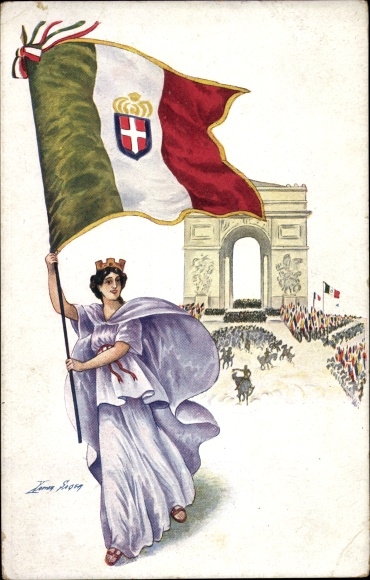 Artist PC Sager, X., Jour de Triomphe, Arc de Triomphe, Italiaanse vlag