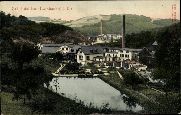 Postcard Borstendorf Grünhainichen Sachsen, partial view with factory premises