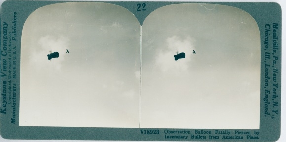 Stereo Photo Observation Balloon fatally pierced by incendiary bullets from American Plane