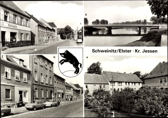 Ak Schweinitz Jessen aan de Elster, markt, Elsterbrücke, gemeentehuis, nawerkhuis Friendship of Nations