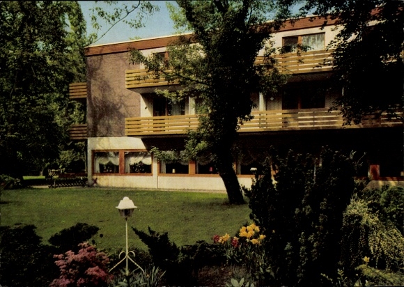 Ak Wesel am Niederrhein, Park-Restaurant, Waldhotel, Tannenhäuschen, Garten, Balkon, Hotelansicht