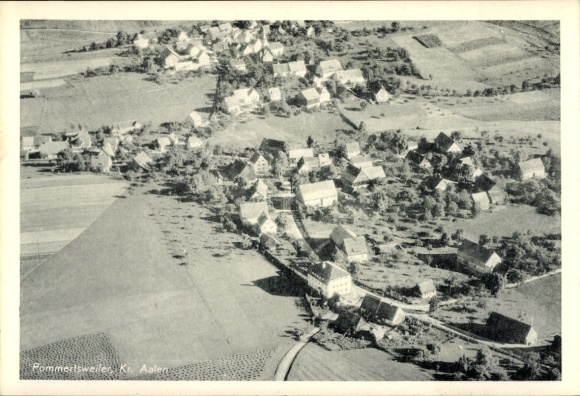 Postcard Pommertsweiler Abtsgmünd Ostalbkreis, aerial photograph