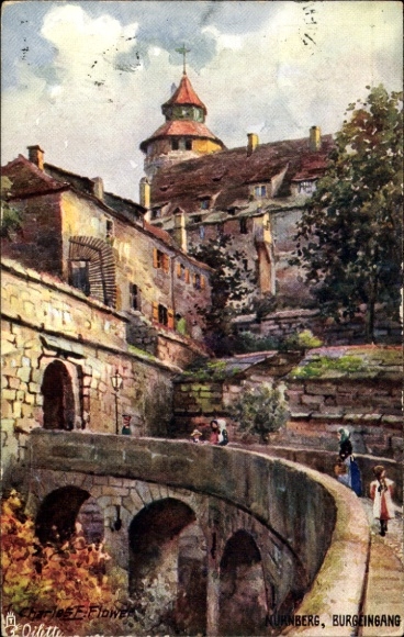 Artist Postcard Flower, Charles, Nuremberg in Bavaria, castle entrance