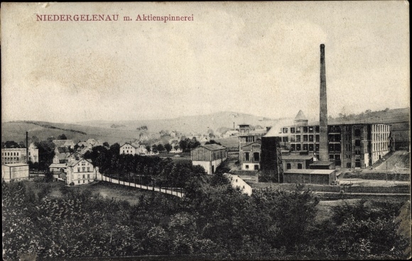 PC Niedergelenau Gelenau in the Ore Mountains, stock spinning mill, view of the town