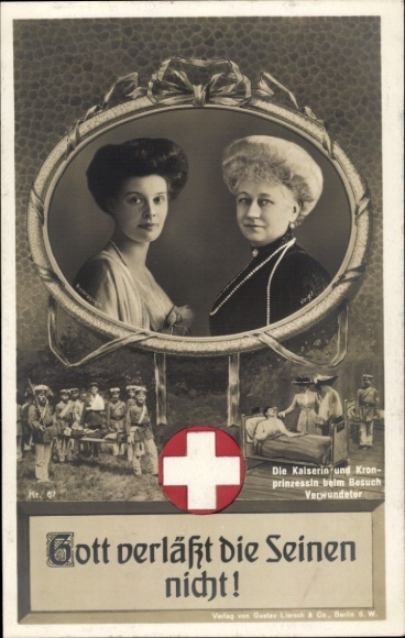 Passepartout Postcard Empress Auguste Viktoria, Crown Princess Cecilie of Prussia, Red Cross