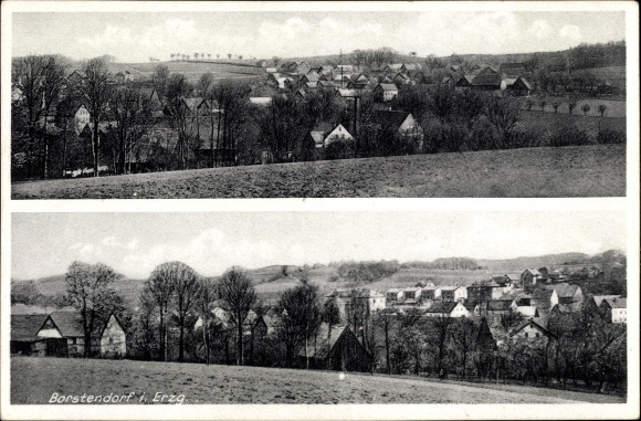 Postcard Borstendorf Grünhainichen in the Ore Mountains of Saxony, view of the town