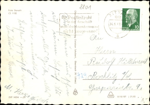 Postcard Mittelherwigsdorf in Oberlausitz, retirement home, church, panorama