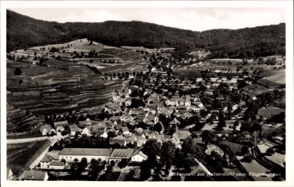 Postcard Bickensohl Vogtsburg in the Kaiserstuhl, aerial view of vineyards, village view, church