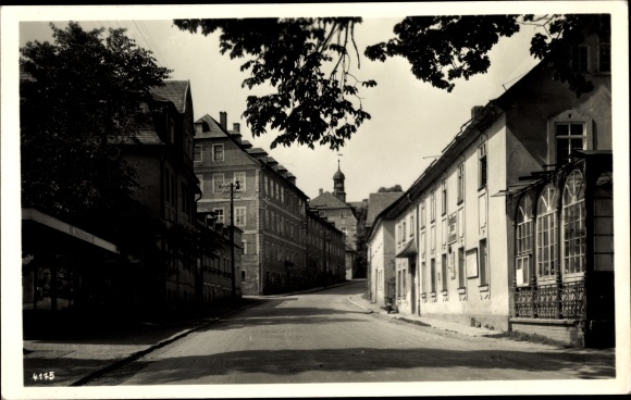 Postcard Ebersdorf in Thüringen, street view of the church tower