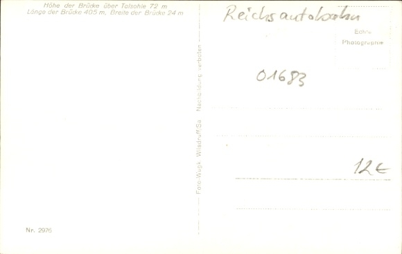 Postcard Nossen Sachsen, construction site of the largest Reichsautobahn bridge in the world over the Muldenthal