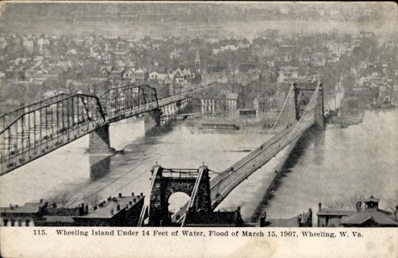 Ak Wheeling West Virginia VS, 15 maart overstroming, bruggen, stad