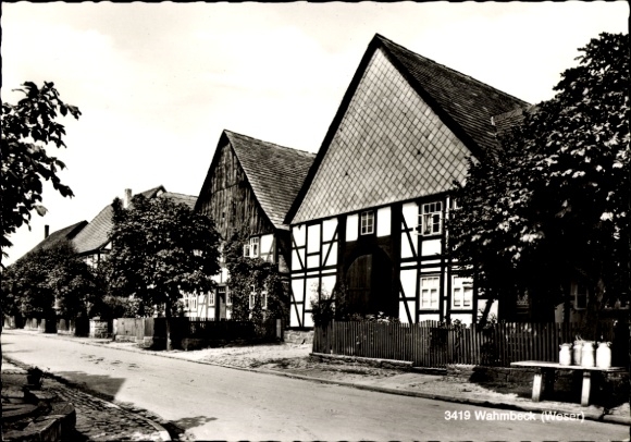 Postcard Wahmbeck Bodenfelde on the Weser, half-timbered house, street section