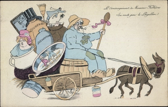 Postcard Le Démenagement de Monsieur Fallières, On the way to Loupillon