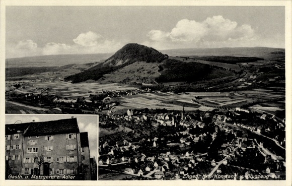 Ak Engen im Hegau Baden, Gasthaus u. Metzgerei z. Adler,  Flugzeugaufnahme