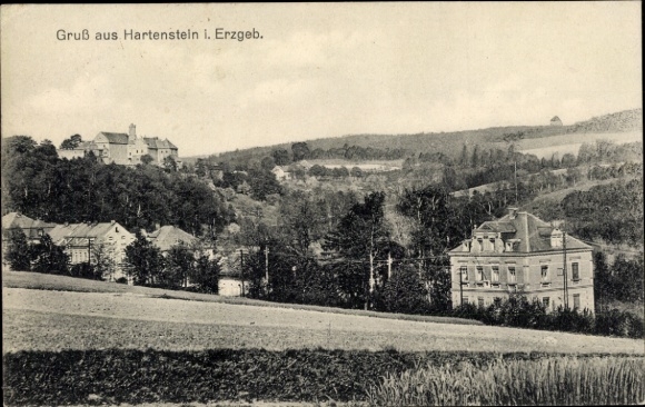 Postcard Hartenstein in the Ore Mountains Saxony, partial view
