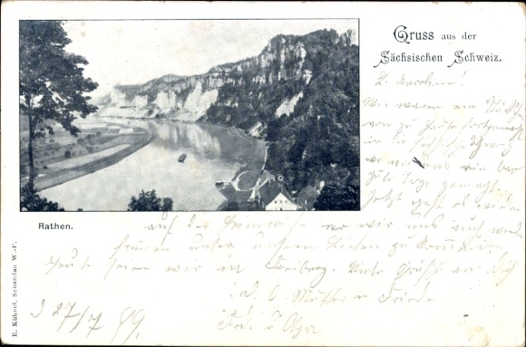 Ak Rathen an der Elbe Sächsische Schweiz, Blick auf die Sächsische Schweiz, Flusslandschaft, stei