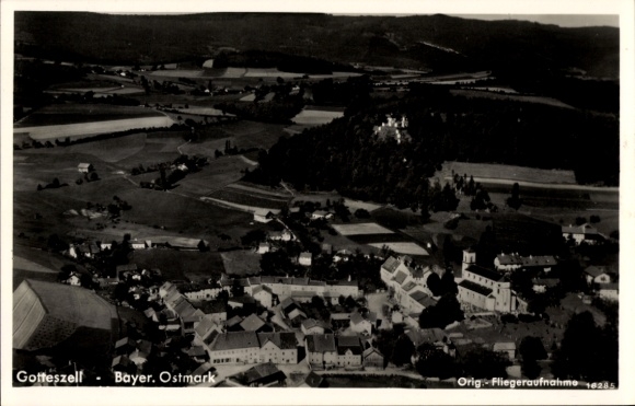 Postcard Gotteszell in Lower Bavaria, aerial photograph