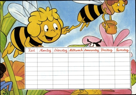 Timetable Kreuzer school supplies, Maya the Bee figures, pens, erasers around 1980