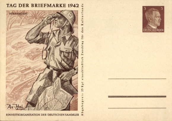 Postal stationery artist PC Axster Heudtlaß, Afrikakorps, Stamp Day 1942
