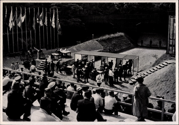 Sammelbild Olympia 1936, Schießstände in Ruhleben, Pistolenschießen, Moderner Fünfkampf