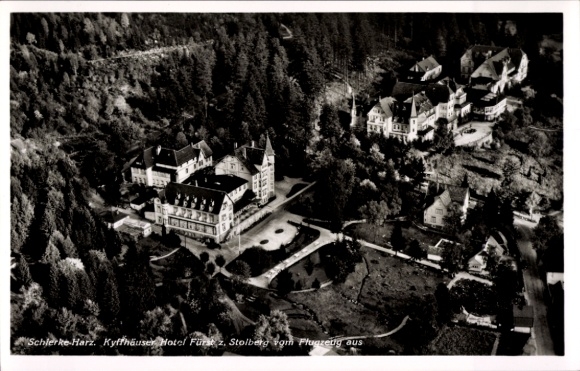 Postcard Stolberg in the Harz Mountains, aerial photograph, Kyffhäuser Hotel prince