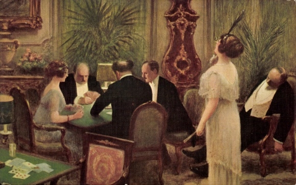 Artist Postcard Guillaume, A., Men playing cards, card game