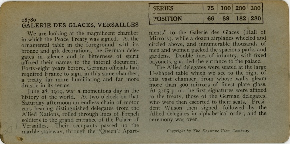 Stereo photo Galerie des Glaces, Versailles, Chamber where the Peace Treaty was signed