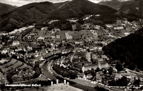 Postcard Wolfach in the Black Forest, aerial photograph