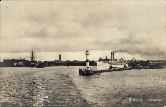 KP Trelleborg Szwecja, latarnia morska, port, parowiec