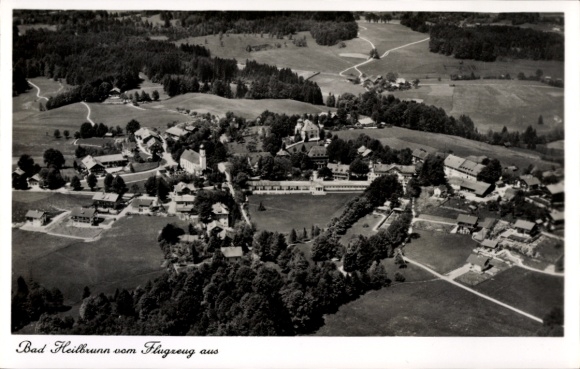 Postcard Bad Heilbrunn in Upper Bavaria, aerial photograph, landscape, aircraft image