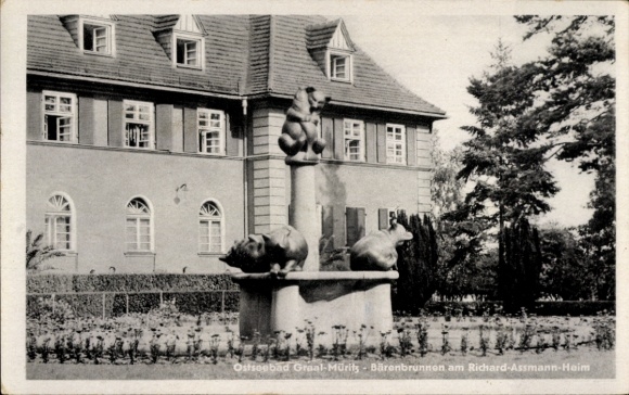 Postcard Ostseebad Müritz Graal-Müritz, Bear Fountain, Richard Assmann Home, Baltic Sea resort, architecture, ...
