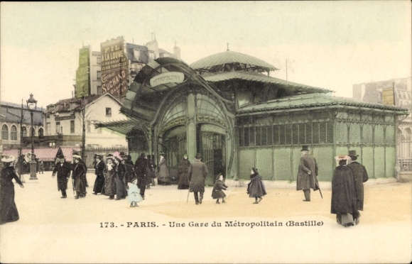 Postcard Paris XII., Metropolitain Station, Place de la Bastille, subway station